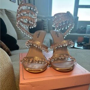 Pink Satin Strappy Heels